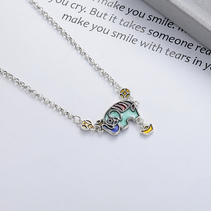 S925 pure silver auspicious elephant necklace with good symbolism of ancient style collarbone chain