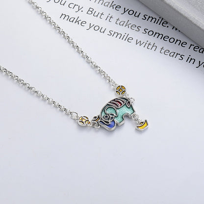 S925 pure silver auspicious elephant necklace with good symbolism of ancient style collarbone chain