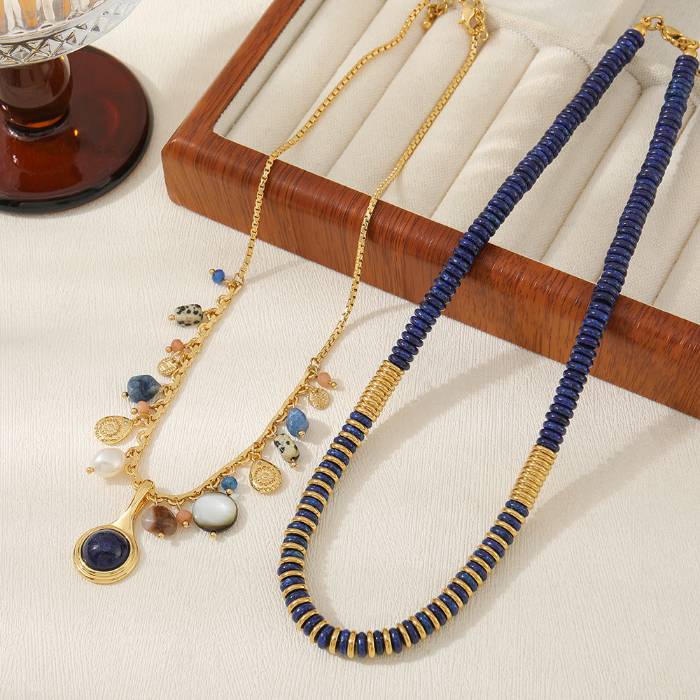 necklace  Tibetan blue stone natural lapis lazuli sweater chain women's freshwater pearl long beaded ethnic style necklace
