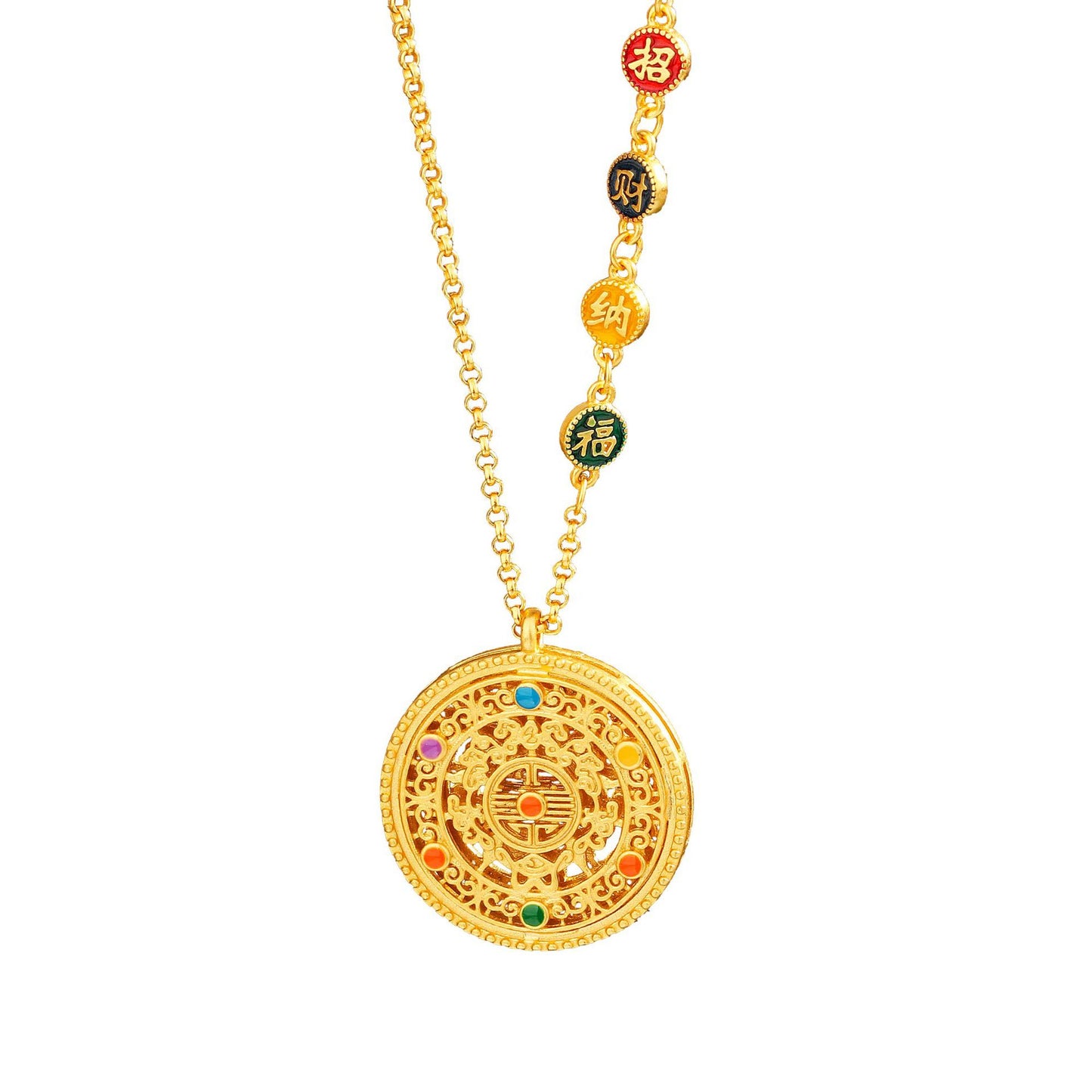 S925 pure silver eight treasure compass pendant, medieval gold flower silk, auspicious enamel, perfect and auspicious eight treasure necklace