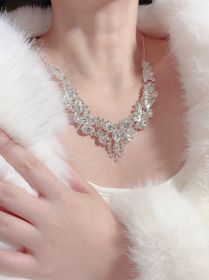 Popular European and American flower necklaces, earring sets, new colorful crystal gemstone evening dress accessories