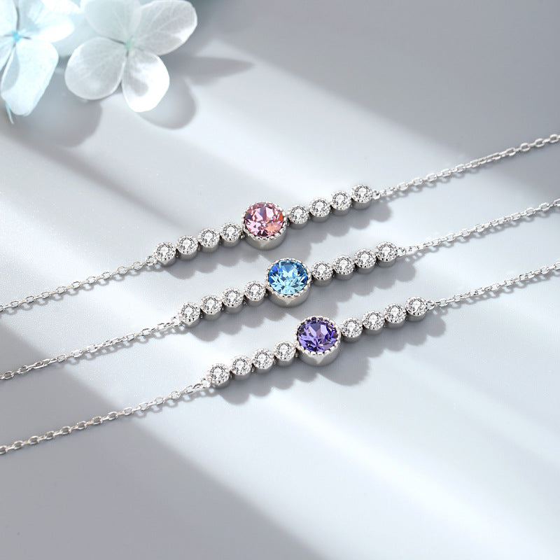 Ocean Heart Crystal Bracelet for Women S925 Pure Silver High End Jewelry, Niche Fashion Light Luxury Bracelet