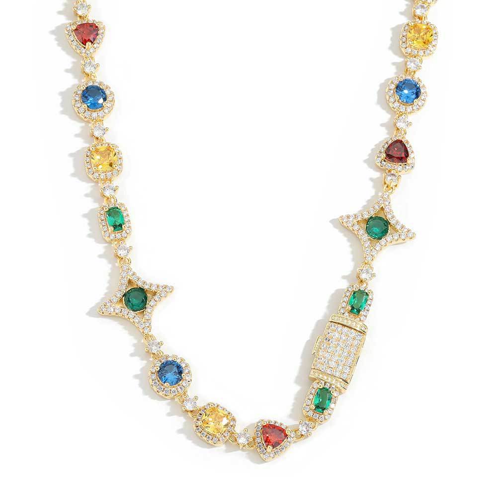 Popular hip-hop colorful gem necklace for women jewelry collarbone chain
