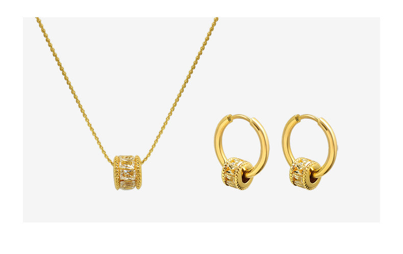 French style diamond studded geometric minimalist earrings titanium steel plated 18K gold versatile necklace set