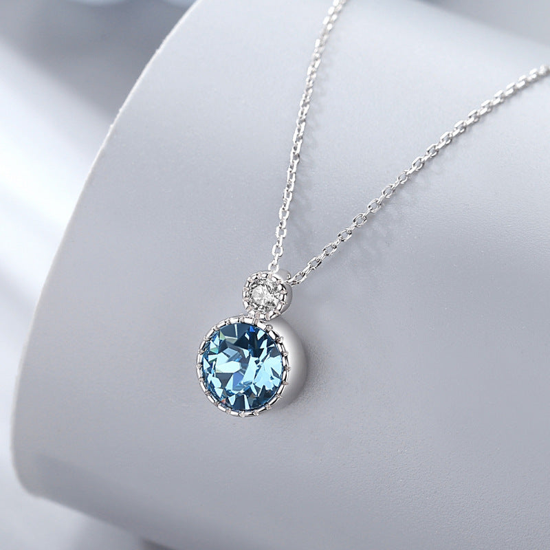 Classic Ocean Heart Necklace Women's Jewelry S925 Silver Crystal Pendant Clavicle Chain