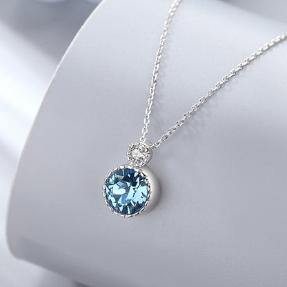 Classic Ocean Heart Necklace Women's Jewelry S925 Silver Crystal Pendant Clavicle Chain