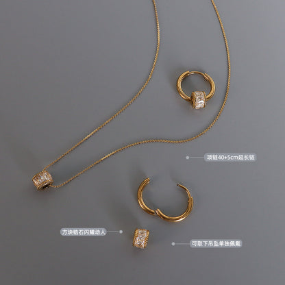French style diamond studded geometric minimalist earrings titanium steel plated 18K gold versatile necklace set
