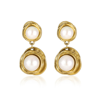 Customized earrings, light luxury, high-end, fashionable, simple, niche design, pearl earrings, stainless steel earrings for women
