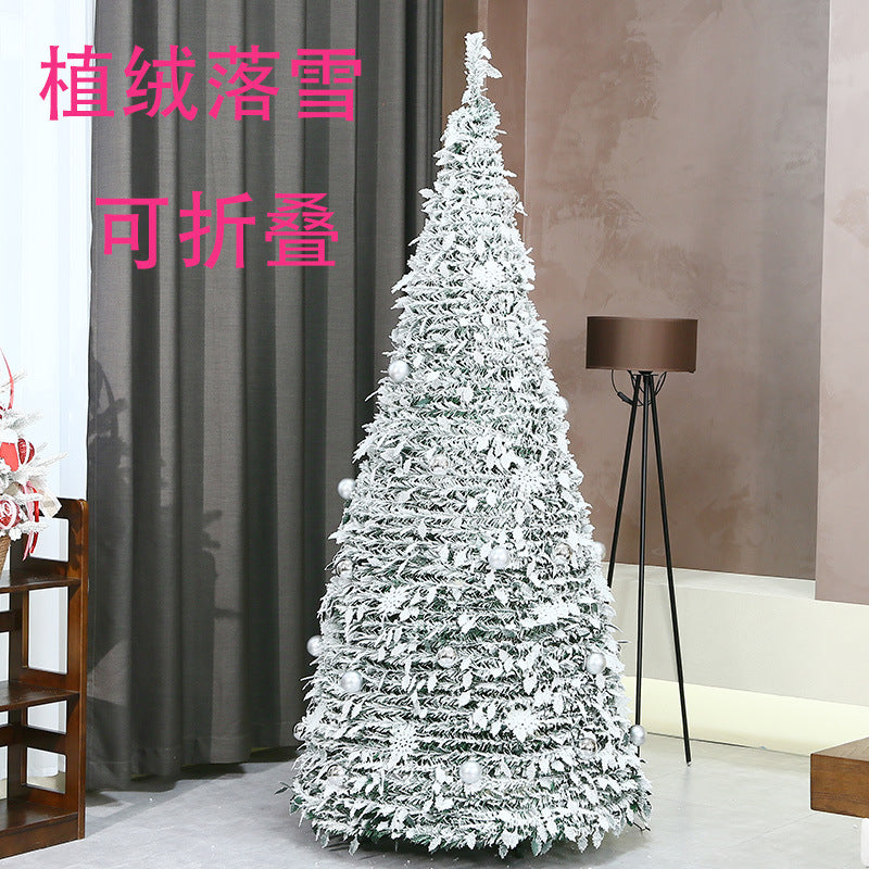 2025 New Hot Selling Plush Falling Snow Scalable Folding Christmas Tree with LED Lights Christmas Decoration Tree