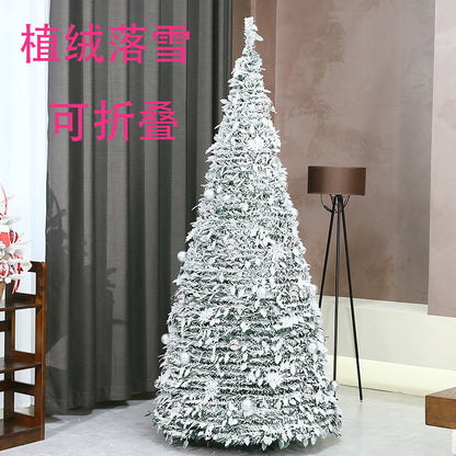 2025 New Hot Selling Plush Falling Snow Scalable Folding Christmas Tree with LED Lights Christmas Decoration Tree