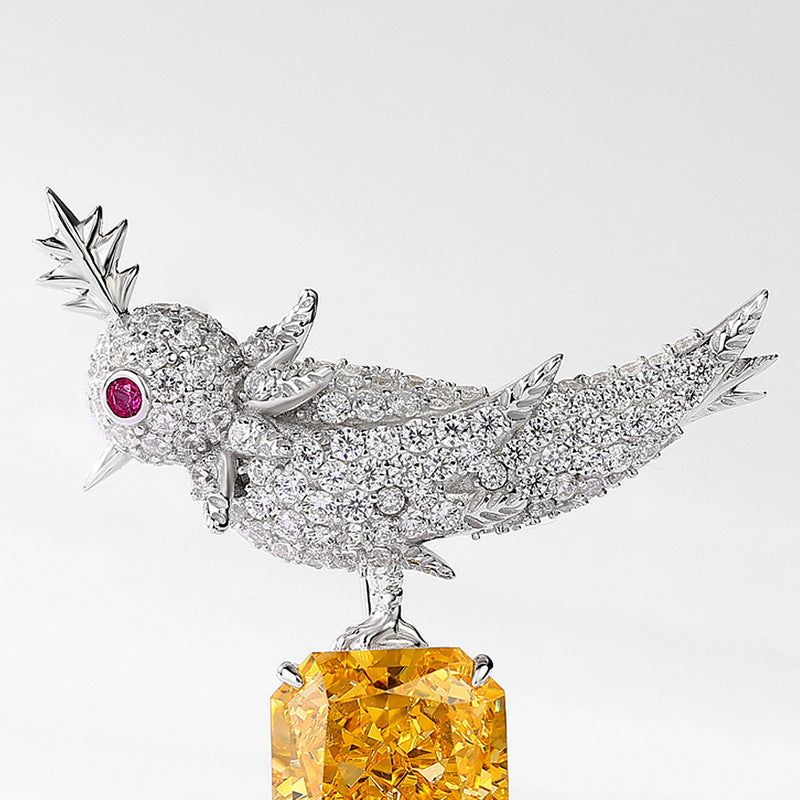 European and American S925 silver bird brooch women's ice flower cut high carbon diamond clothing accessories exquisite luxury versatile