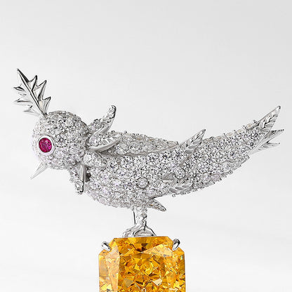 European and American S925 silver bird brooch women's ice flower cut high carbon diamond clothing accessories exquisite luxury versatile