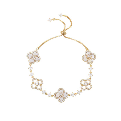 Light luxury micro inlaid zircon lucky grass shell bracelet with adjustable pull-out function, high-end exquisite mother shell bracelet bracelet and accessories