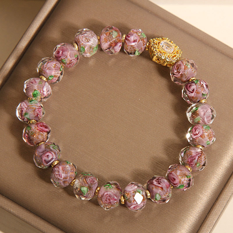 New Chinese style amethyst bracelet with versatile temperament, rose glass bracelet, bracelet