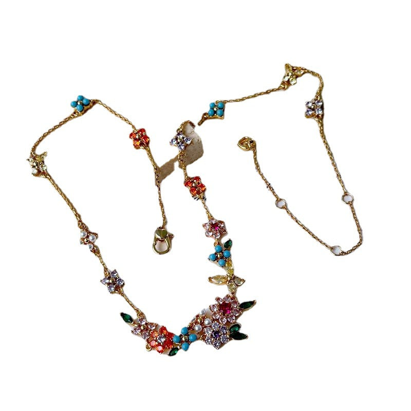 Asymmetric Sparkling Zircon Pearl Inlaid Flower Butterfly Earnail Necklace Bracelet