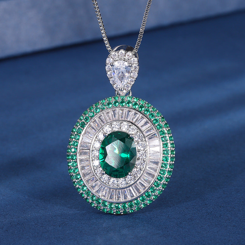 Jewelry copper gold-plated European and American simulated colored gemstone emerald sparkling diamond pendant for women