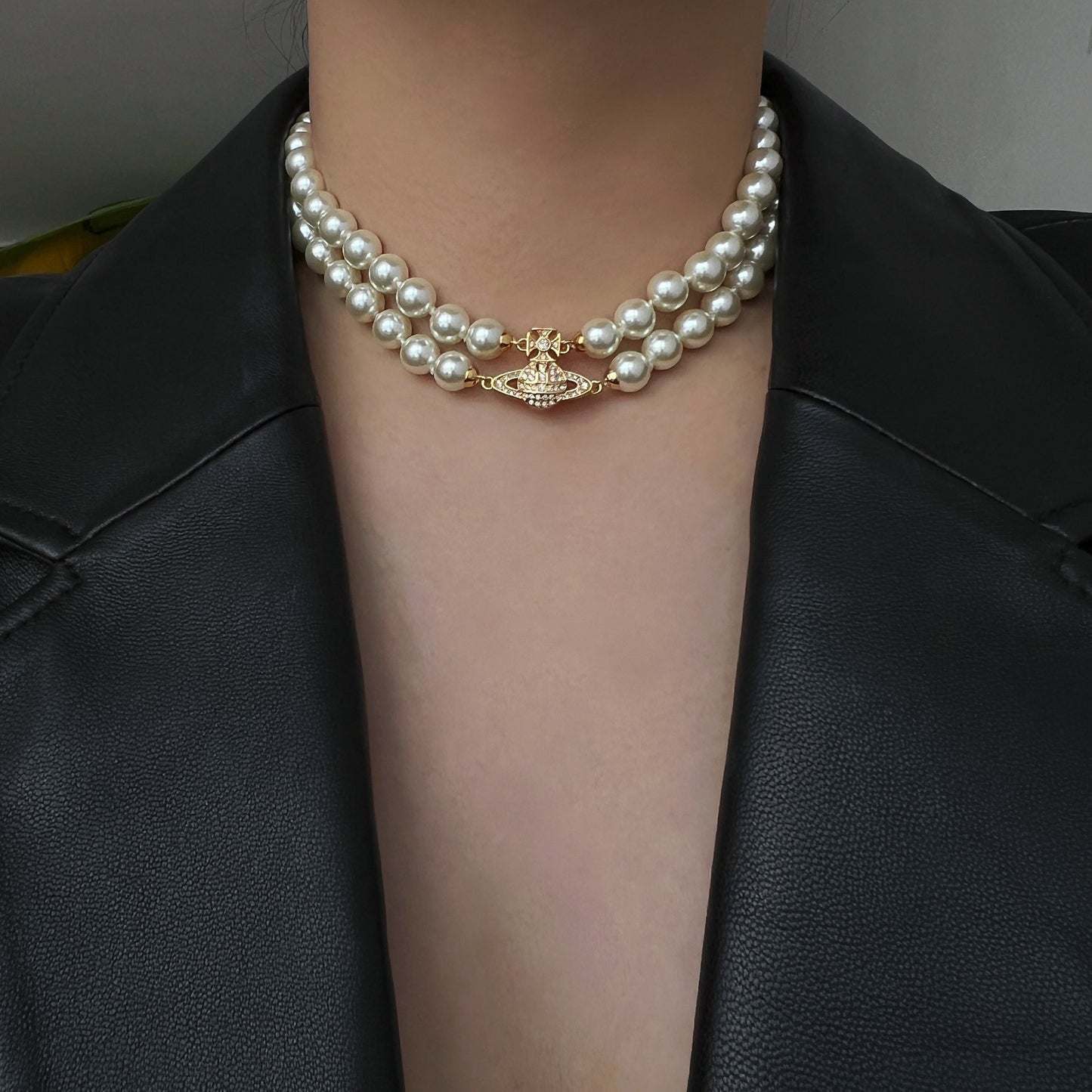 Magnet buckle double-layer pearl necklace necklace