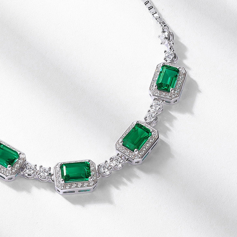 New cultivated emerald collarbone chain S925 silver inlaid colorful treasure full diamond necklace European and American retro style