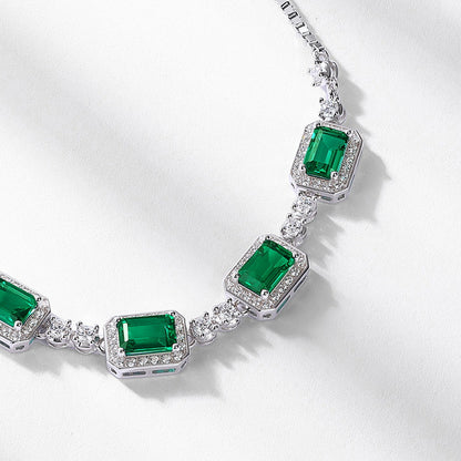 New cultivated emerald collarbone chain S925 silver inlaid colorful treasure full diamond necklace European and American retro style