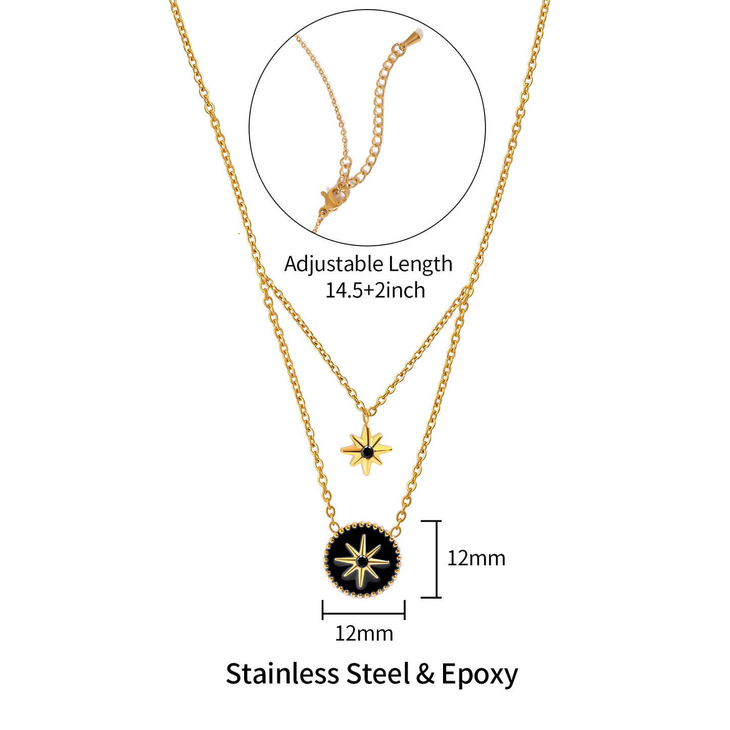 Titanium steel necklace, compass, eight pointed star necklace, Roman retro style, double-layer layered collarbone chain