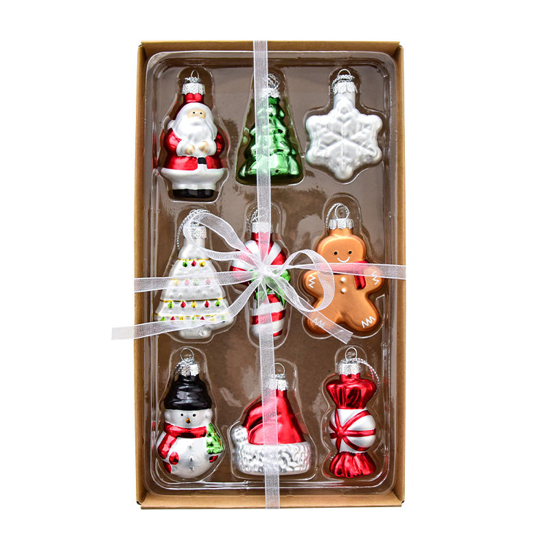 New Christmas Decoration Santa Claus Snowman Decoration Christmas Tree Pendant Creative Glass Painted Small Pendant