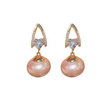 Exquisite pearl heart-shaped zircon earrings s925 silver needle fashionable temperament jewelry, internet famous earrings
