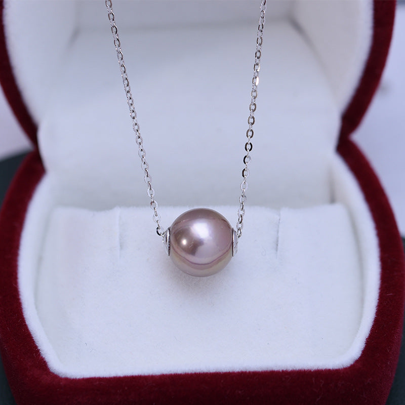 Zhuji Danshui 11-12mm Round Strong Light Fine Flaws Pearl Demon Purple Roadway S925 Silver Pendant Necklace