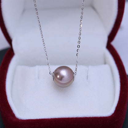 Zhuji Danshui 11-12mm Round Strong Light Fine Flaws Pearl Demon Purple Roadway S925 Silver Pendant Necklace