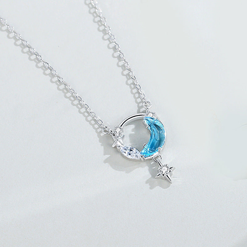 925 sterling silver star and moon necklace, women's Korean version pendant, niche design, light luxury collarbone chain