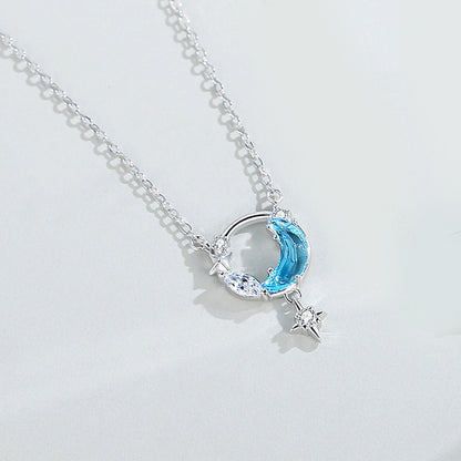 925 sterling silver star and moon necklace, women's Korean version pendant, niche design, light luxury collarbone chain