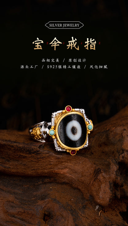Tianzhu Ring Original Design S925 Pure Silver Plated Platinum Ethnic Style