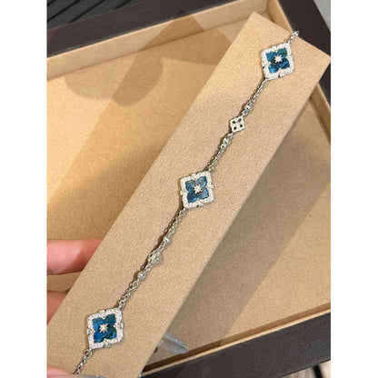 Vintage Italian Buchi Clover Blue Phosphorus Grey Necklace Bracelet Earrings