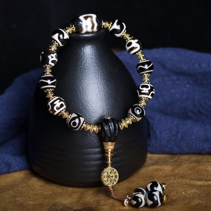 Bracelet  Tibetan Dzi Beads Multi-Treasure Bracelet Tiger Teeth Wealth God Aquarius Three Eyes Vintage Retro Bracelet