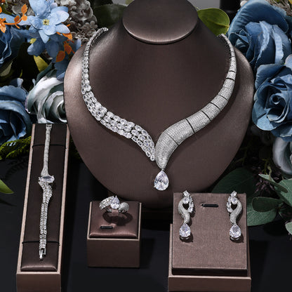 Hot selling jewelry four piece necklace+earrings+ring+bracelet 3A zircon jewelry set