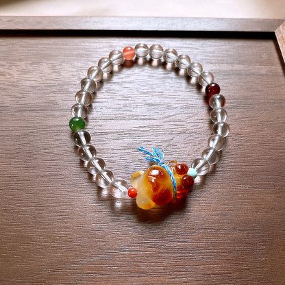 Bracelet  Hetian Jade Lotus Garnet Bearwax Bear Elastic Bracelet