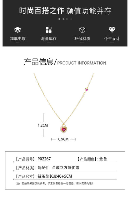 Fashionable and exquisite heart-shaped necklace, heart-shaped lock pendant, collarbone chain, popular zircon necklace