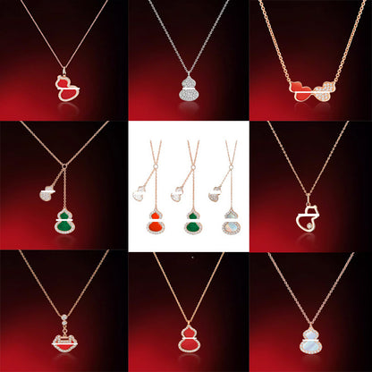 New Hulu Necklace Women's Red Agate White Beimu 925 Silver Ferry 18k Rose Gold Diamond Pendant Flat Ankle chain