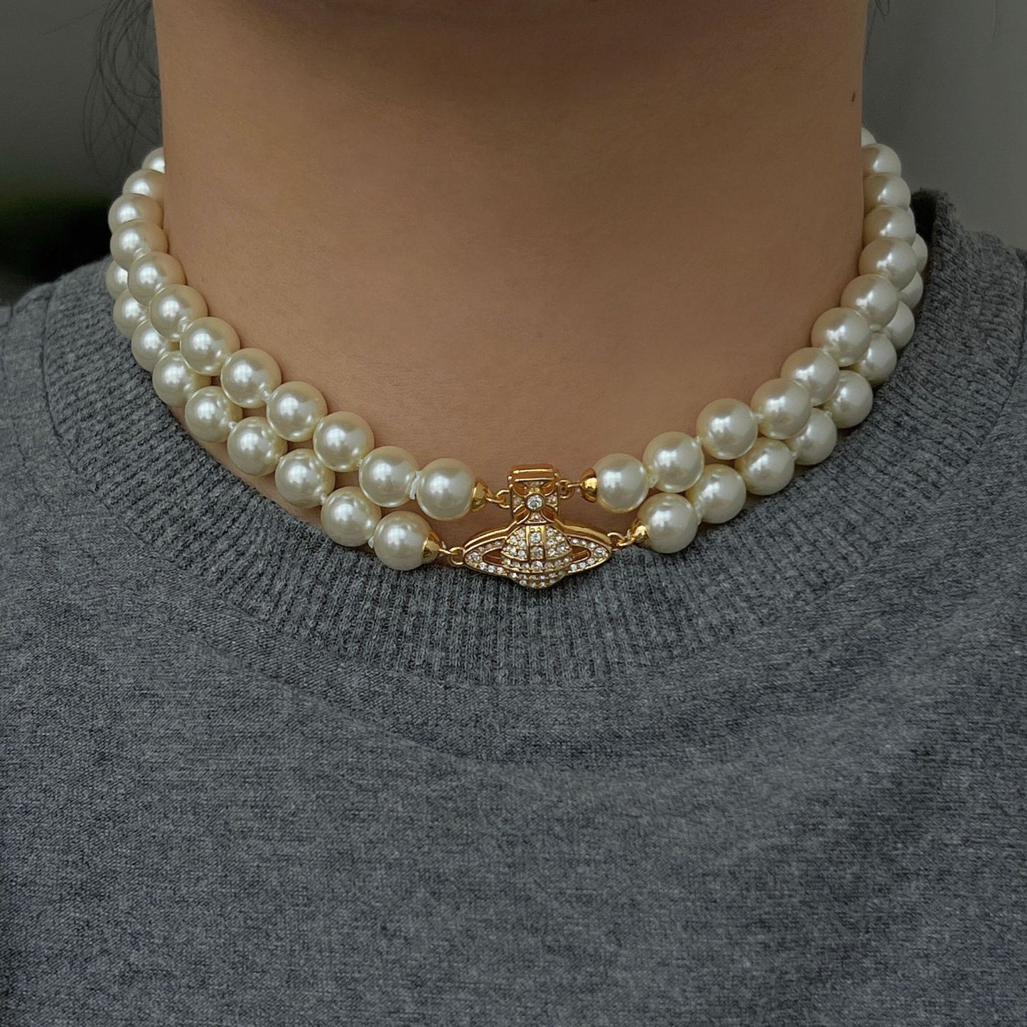 Magnet buckle double-layer pearl necklace necklace