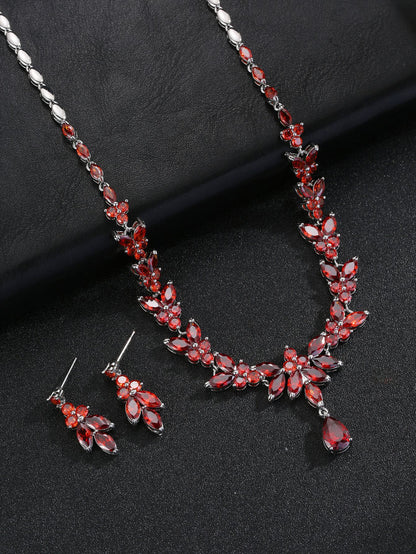 European and American Fashion Zircon Necklace+Earring Set Bridal Dress Banquet Accessories # Women's Holiday Wear