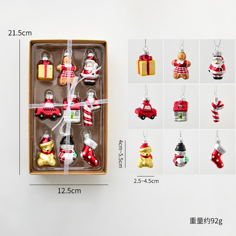 New Christmas Decoration Santa Claus Snowman Decoration Christmas Tree Pendant Creative Glass Painted Small Pendant