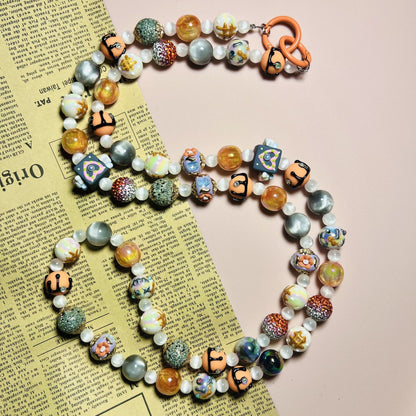 necklace  Orange diagonal hand-painted bead chain