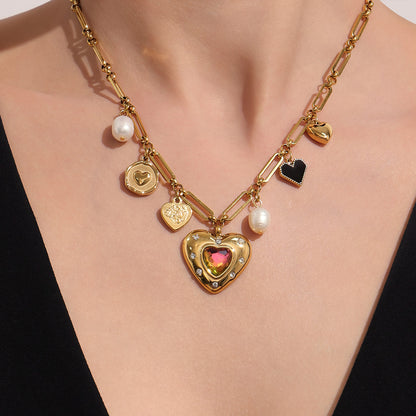 Love Block Zircon DIY Multi accessory Necklace Fashion Personality Freshwater Pearl 18k Real Gold Jewelry