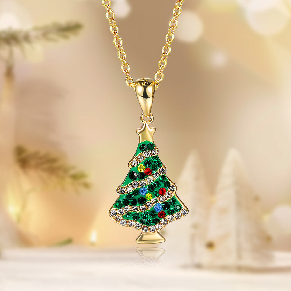 925 sterling silver colored zircon Christmas tree necklace, clothing chain, Christmas accessory
