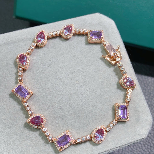 Bracelet set with multiple gemstones s925 pure silver set with color changing stones
