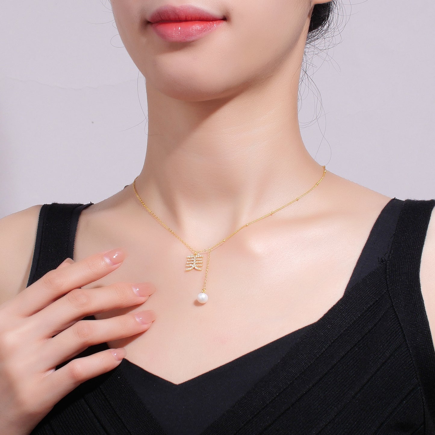S925 silver "beauty" necklace, silver gold-plated natural pearl tassel pendant, collarbone chain