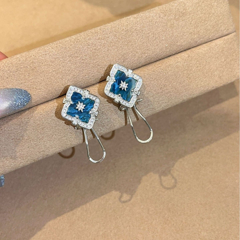 Vintage Italian Buchi Clover Blue Phosphorus Grey Necklace Bracelet Earrings