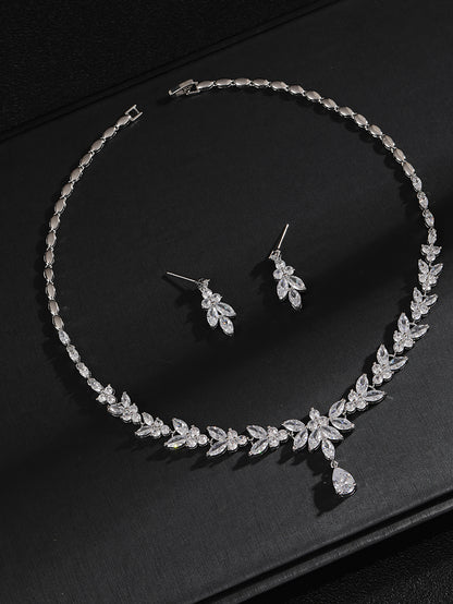 European and American Fashion Zircon Necklace+Earring Set Bridal Dress Banquet Accessories # Women's Holiday Wear