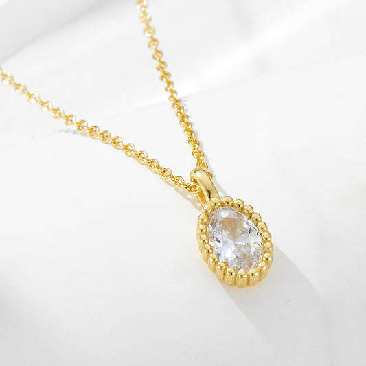 S925 sterling silver plated 14K gold necklace with ins style oval zircon pendant collarbone chain