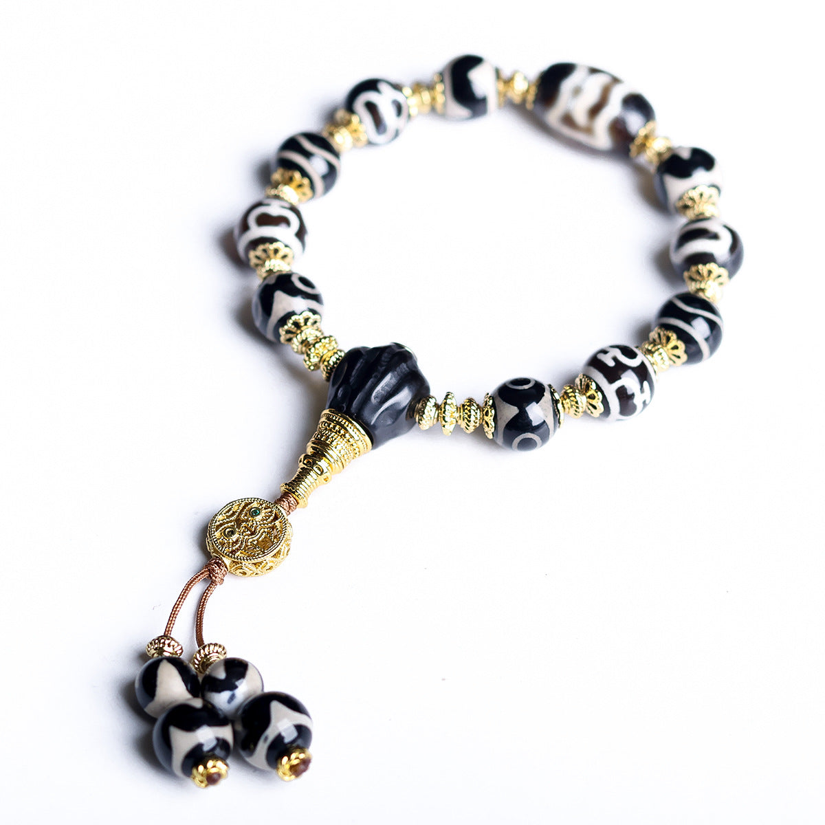 Bracelet  Tibetan Dzi Beads Multi-Treasure Bracelet Tiger Teeth Wealth God Aquarius Three Eyes Vintage Retro Bracelet