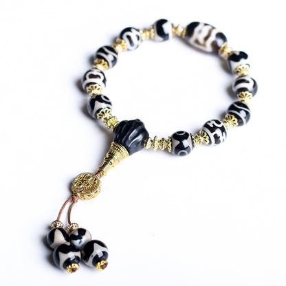 Bracelet  Tibetan Dzi Beads Multi-Treasure Bracelet Tiger Teeth Wealth God Aquarius Three Eyes Vintage Retro Bracelet